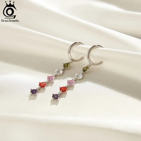 ORSA JEWELS Unisex Heart Pattern Dangle Earrings with Transparent CZ