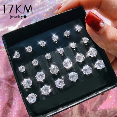 Stud 17KM Vintage Cubic Zirconia Stud Earrings Silver Rhinestone Bow Set for Women 231102