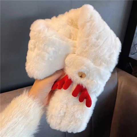 Christmas Red Plush Scarf for Women - Warm and Cute Winter Accessory