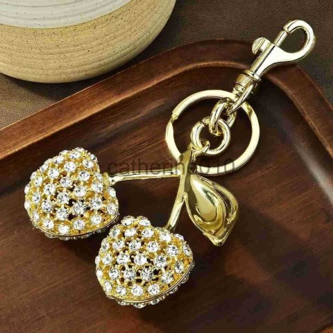 Full Diamond Cherry Lock Ring Keychain, Casual Men's Fashion Pendant J250416