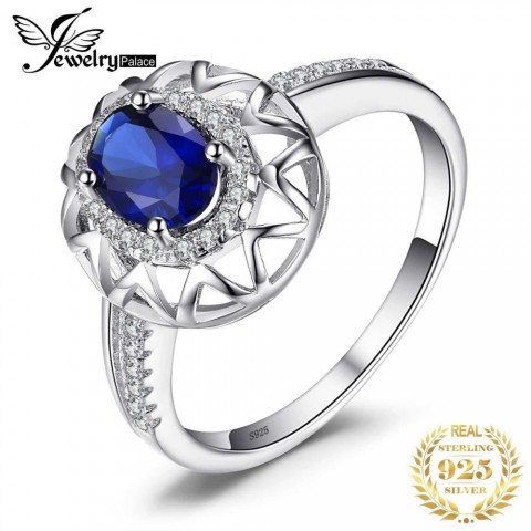 Jewelry Palace Women's Fashion Oval Sapphire 925 Sterling Silver Halo Engagement Ring