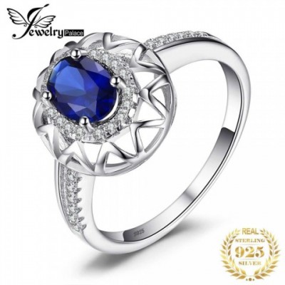 Jewelry Palace Women's Fashion Oval Sapphire 925 Sterling Silver Halo Engagement Ring