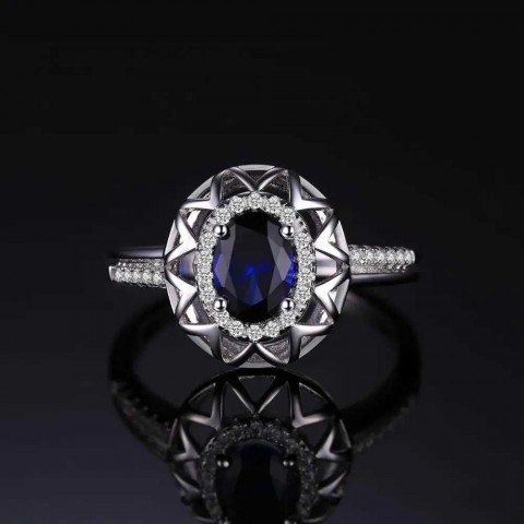 Jewelry Palace Women's Fashion Oval Sapphire 925 Sterling Silver Halo Engagement Ring