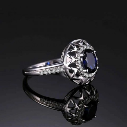 Jewelry Palace Women's Fashion Oval Sapphire 925 Sterling Silver Halo Engagement Ring