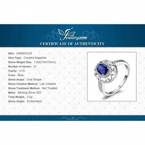 Jewelry Palace Women's Fashion Oval Sapphire 925 Sterling Silver Halo Engagement Ring