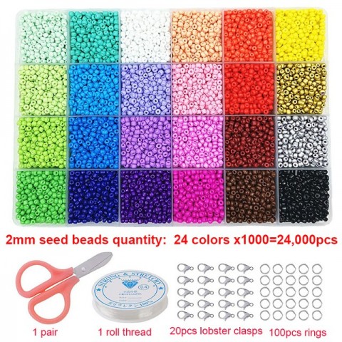 7500 Pieces 2mm Crystal Glass Seed Beads Kit for Women DIY Jewelry Making
