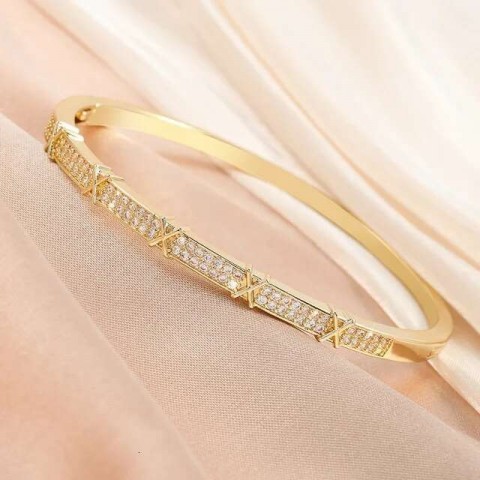 Fashion Letter X Bangle Bracelet with Cubic Zirconia for Women