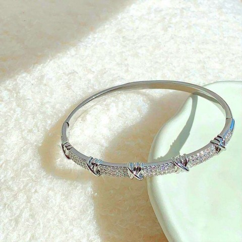 Fashion Letter X Bangle Bracelet with Cubic Zirconia for Women