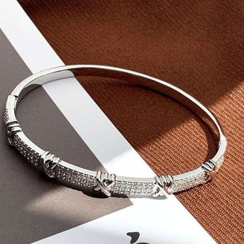 Fashion Letter X Bangle Bracelet with Cubic Zirconia for Women