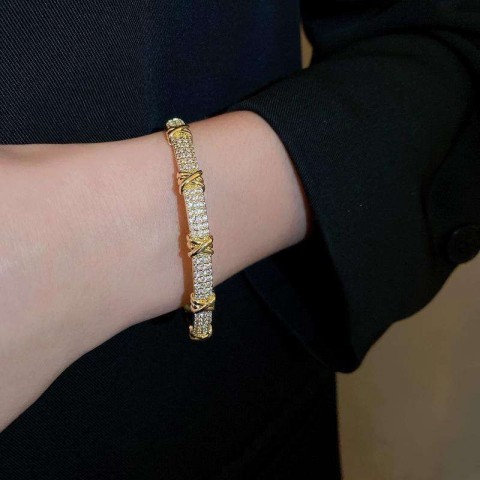 Fashion Letter X Bangle Bracelet with Cubic Zirconia for Women