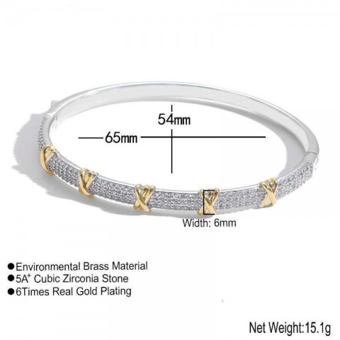 Fashion Letter X Bangle Bracelet with Cubic Zirconia for Women