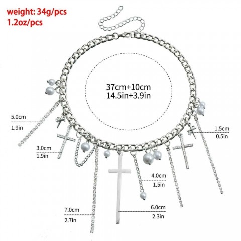 Zuo Wen Women's Cool Gothic Style Cross Pendant Necklace with Green Mother-of-Pearl