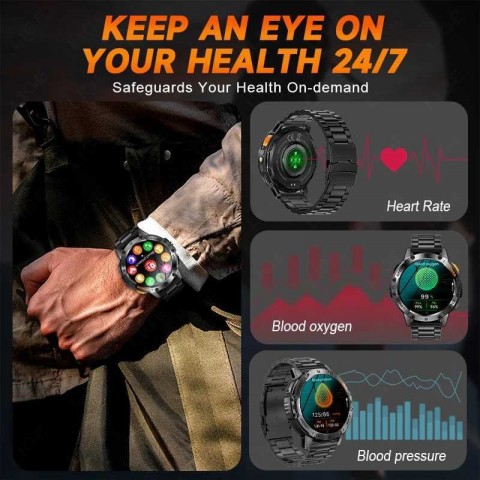 LIGE Men's Smart Wristwatch - AMOLED Screen, 530mAh Battery, Bluetooth, Black Band