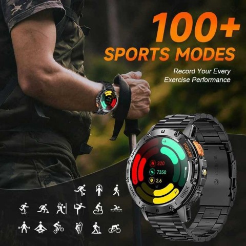LIGE Men's Smart Wristwatch - AMOLED Screen, 530mAh Battery, Bluetooth, Black Band