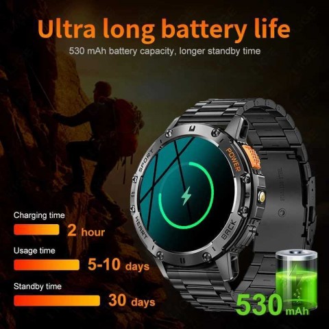LIGE Men's Smart Wristwatch - AMOLED Screen, 530mAh Battery, Bluetooth, Black Band