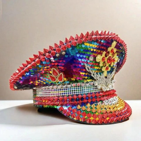 Bling Steampunk Beret for Men 2025 - Handmade Rhinestone Captain Hat