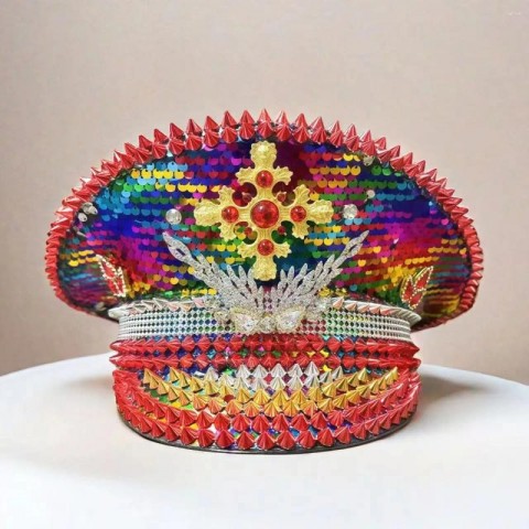 Bling Steampunk Beret for Men 2025 - Handmade Rhinestone Captain Hat