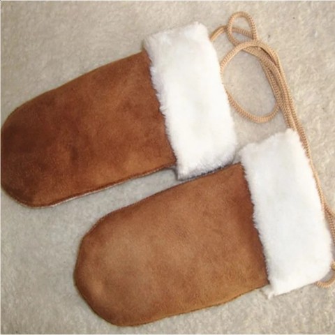 Luxurious Faux Fur Men's Winter Gloves with Suede Trim and Neck Strap