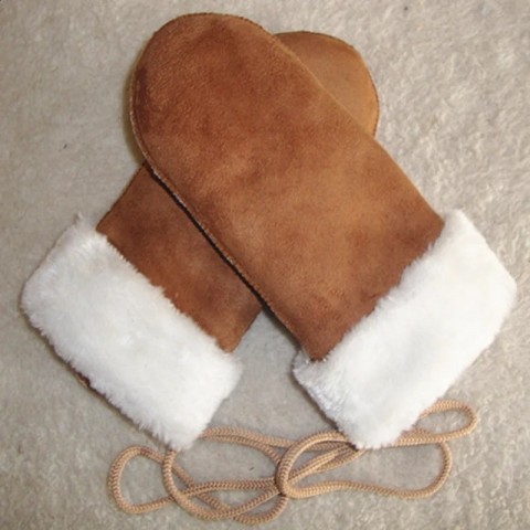 Luxurious Faux Fur Men's Winter Gloves with Suede Trim and Neck Strap