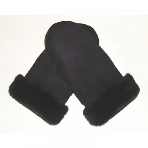 Luxurious Faux Fur Men's Winter Gloves with Suede Trim and Neck Strap