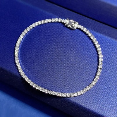 Trend Women's Exquisite 2mm Jade Sapphire Lab Diamond Chain Bracelet 925 True Silver