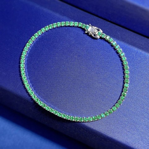 Trend Women's Exquisite 2mm Jade Sapphire Lab Diamond Chain Bracelet 925 True Silver