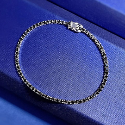 Trend Women's Exquisite 2mm Jade Sapphire Lab Diamond Chain Bracelet 925 True Silver