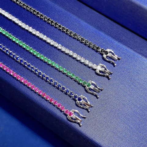 Trend Women's Exquisite 2mm Jade Sapphire Lab Diamond Chain Bracelet 925 True Silver