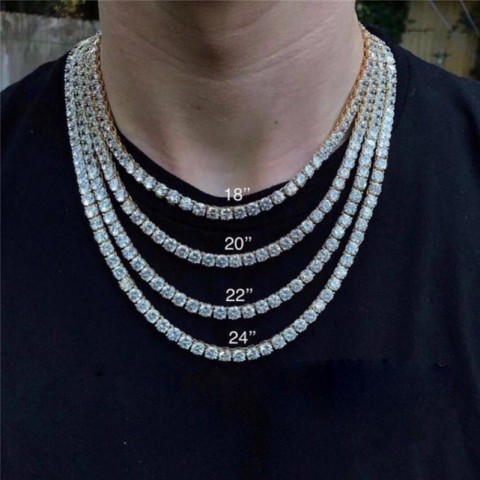 Trendy Hip Hop Men's Tennis Chain Necklace with Iced Out Cubic Zirconia
