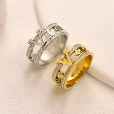 Elegant 18K Gold Plated Letter Band Rings for Women