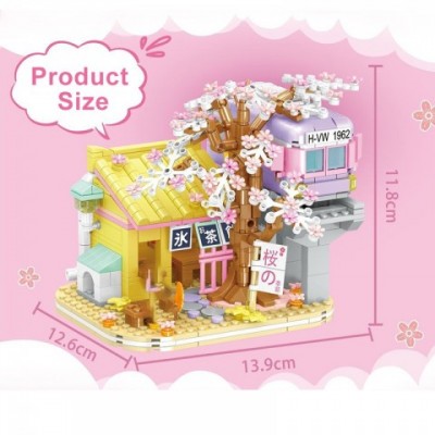 Creative Street Izakaya Sakura House Building Set with MOC Bricks and Figure Toy for Unisex Kids