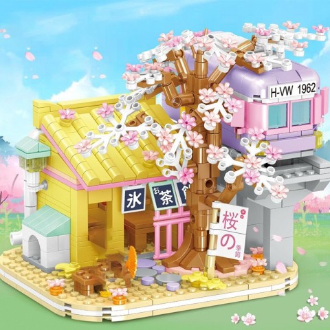 Creative Street Izakaya Sakura House Building Set with MOC Bricks and Figure Toy for Unisex Kids