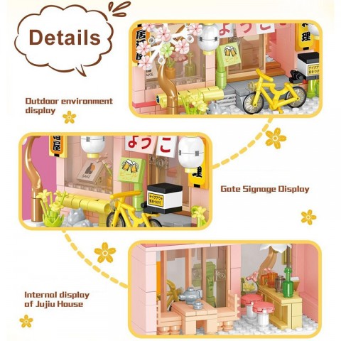 Creative Street Izakaya Sakura House Building Set with MOC Bricks and Figure Toy for Unisex Kids