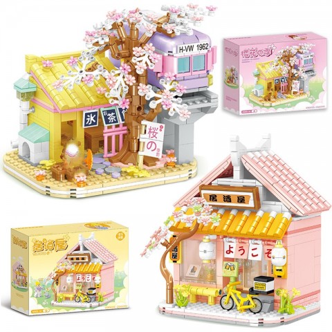 Creative Street Izakaya Sakura House Building Set with MOC Bricks and Figure Toy for Unisex Kids
