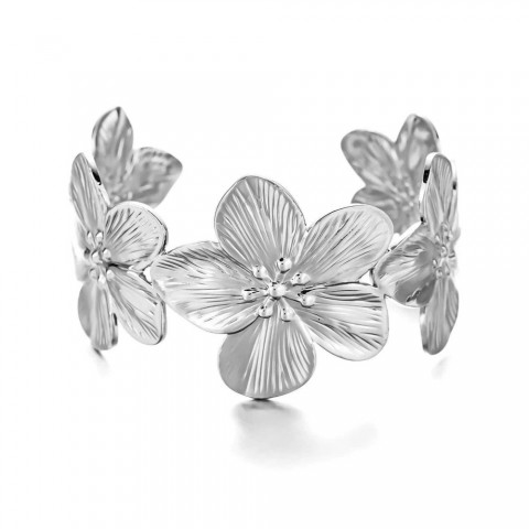 Elegant Sweet Gold Metal Flower Cuff Bangle for Women