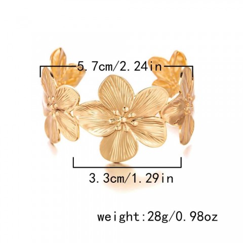 Elegant Sweet Gold Metal Flower Cuff Bangle for Women