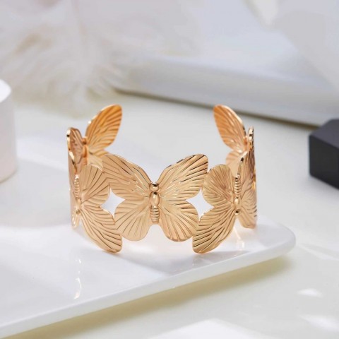 Elegant Sweet Gold Metal Flower Cuff Bangle for Women