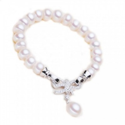 YKNRBPH Sterling Silver Freshwater Pearl Beaded Bracelet for Women