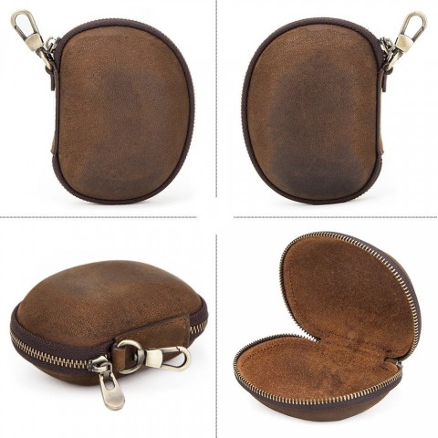 Retro Cow Leather Women's Sunglasses Case - Portable Folding Travel Pack Pouch