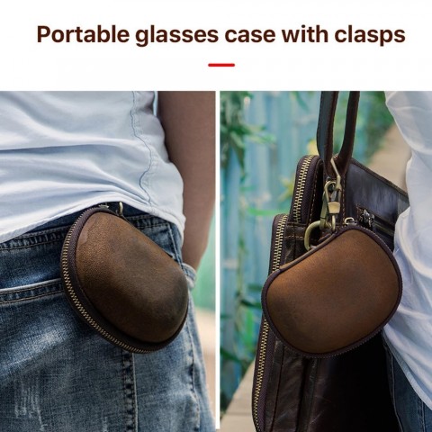 Retro Cow Leather Women's Sunglasses Case - Portable Folding Travel Pack Pouch