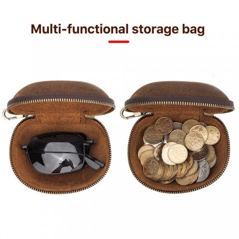 Retro Cow Leather Women's Sunglasses Case - Portable Folding Travel Pack Pouch