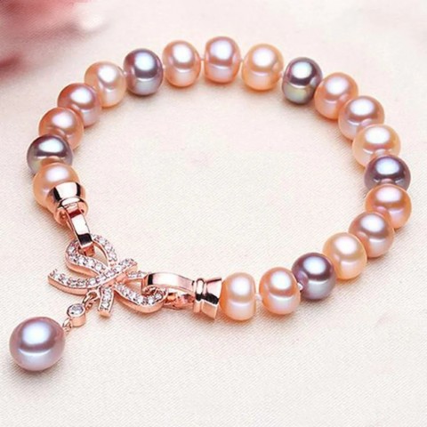 YKNRBPH Sterling Silver Freshwater Pearl Beaded Bracelet for Women