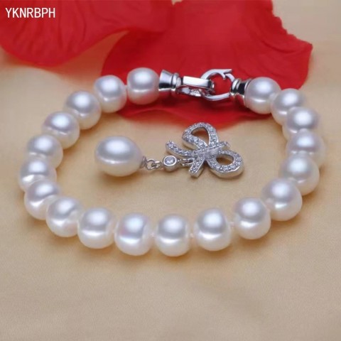 YKNRBPH Sterling Silver Freshwater Pearl Beaded Bracelet for Women