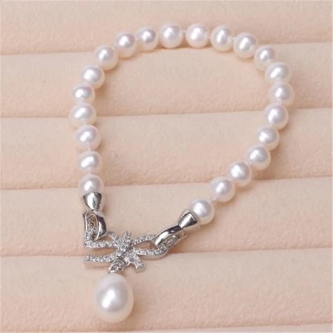 YKNRBPH Sterling Silver Freshwater Pearl Beaded Bracelet for Women