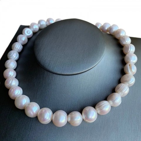 Elegant Beaded Necklace with 11-15mm Freshwater Pearls in Sterling Silver for Women
