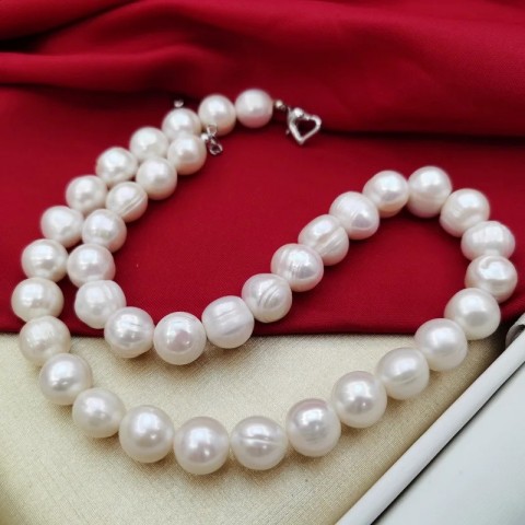 Elegant Beaded Necklace with 11-15mm Freshwater Pearls in Sterling Silver for Women