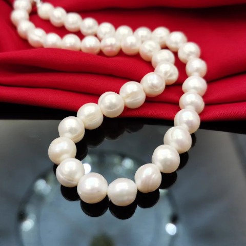 Elegant Beaded Necklace with 11-15mm Freshwater Pearls in Sterling Silver for Women