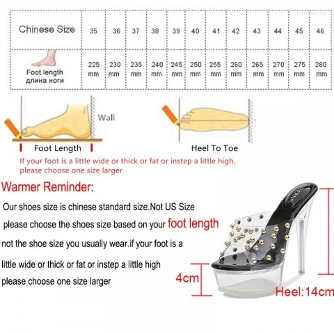 Xiaoxiangtai Women's Crystal Transparent Slippers High Heel Plus Size Platform T-Model