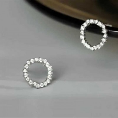 Fashion Minimalist Circle Stud Earrings with Crystal Cubic Zirconia for Women