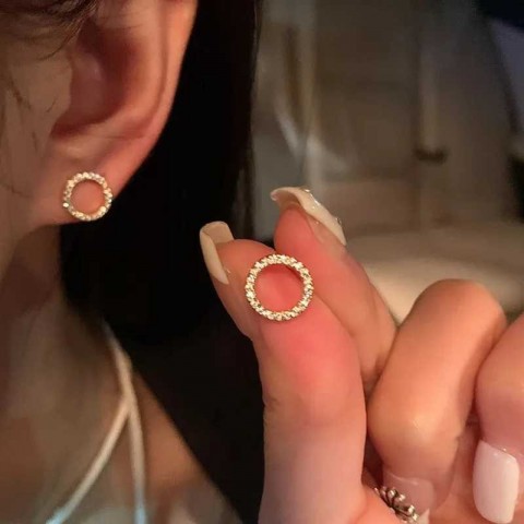 Fashion Minimalist Circle Stud Earrings with Crystal Cubic Zirconia for Women